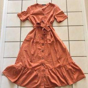 Shein ruffle hem belted dress